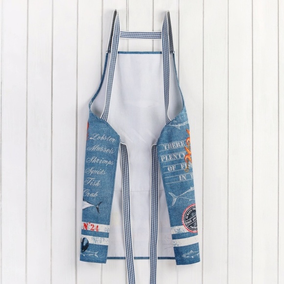 NWT Kitchen APRON SEAFOOD fish chef Apron - French Chic Apron 100% Cotton - OS - Picture 6 of 10